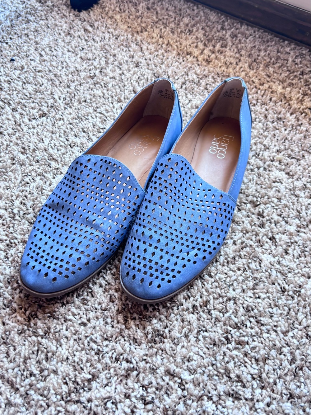 Franco Sarto Perforated Blue Leather Slip-On Loafers